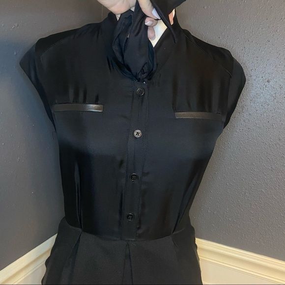 Sea NY Mixed Media Pussy Bow Button Down Dress - Picture 4 of 10